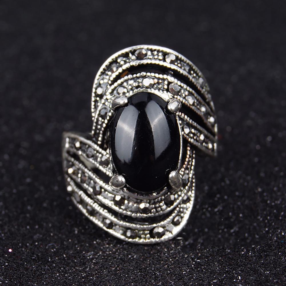 Elegant Inlaid Artificial Gemstone Finger Ring Vintage Party Women Jewelry Gift