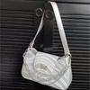 Silver Butterfly Design Shoulder Bag Women Chain Water Wave Leather Underarm Handbag Ladies Hot Girl Y2k Aesthetic Crossbody Bag