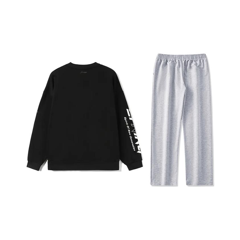 Li Ning Letter Logo Printed Fashion Loose Training Versatile Crew Neck Pullover Sweatshirt Casual Sports Set Unisex Sweatshirt AWDUC43-1+AKLU881-2