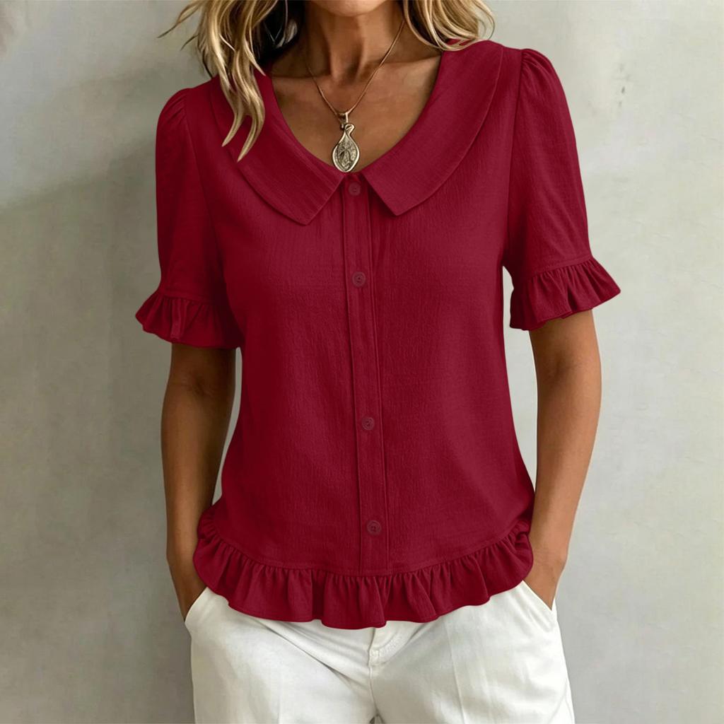 Women's Lace Trim Short Sleeve Cotton Linen T-Shirt Casual Top