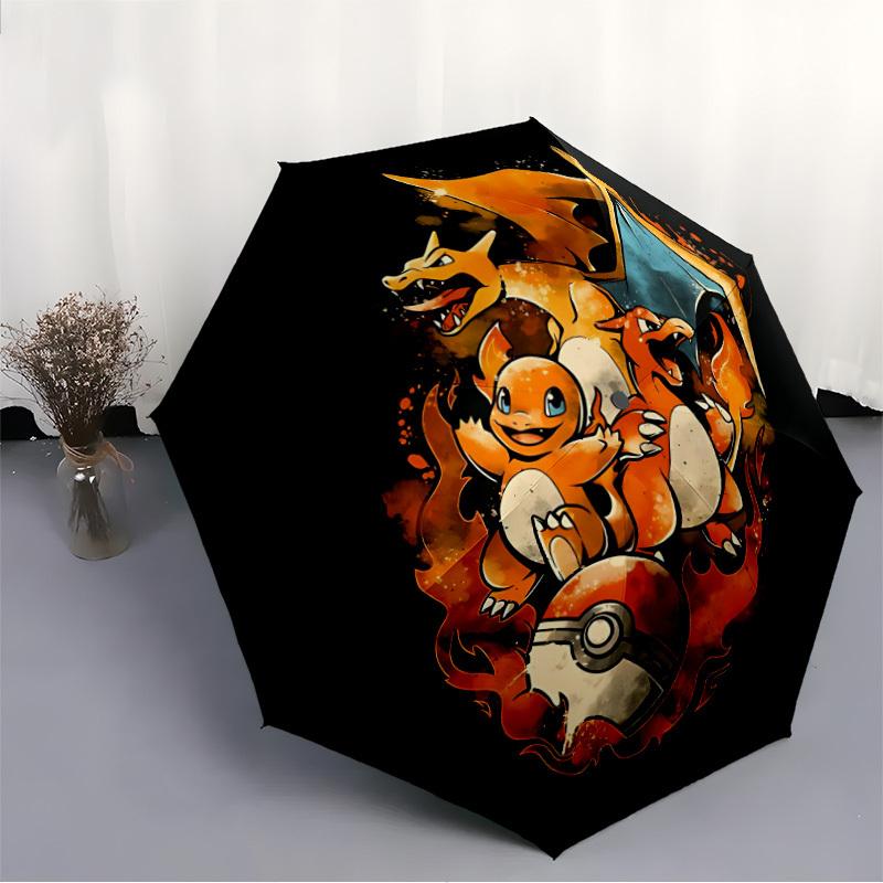1pc Flame Pokémon Automatic Open/Close Folding Umbrella, Windproof 8 Rib Construction, Lightweight Travel Umbrella for Women/Men,a0902098