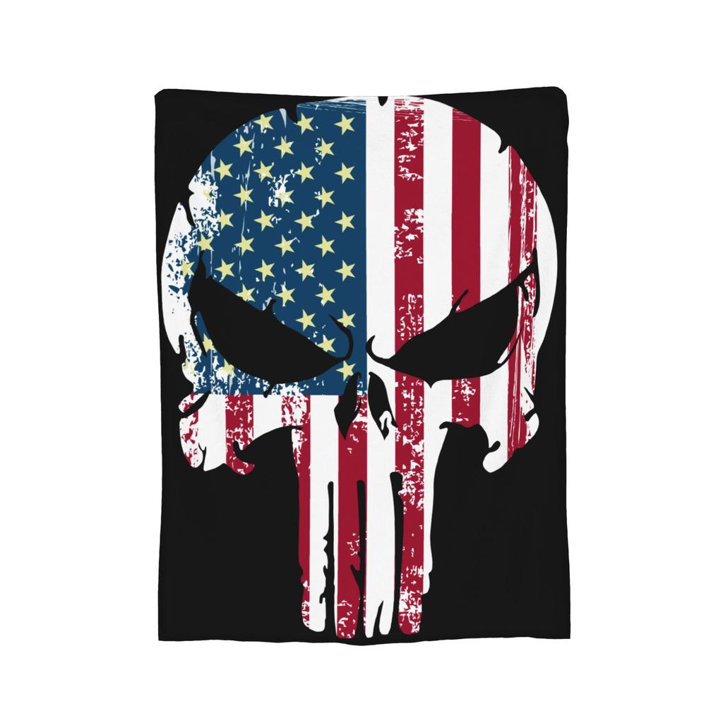 Punishers American Flag United States USA Blanket Cover Fleece Soft Throw Blanket for Bedroom Sofa Bedroom Quilt