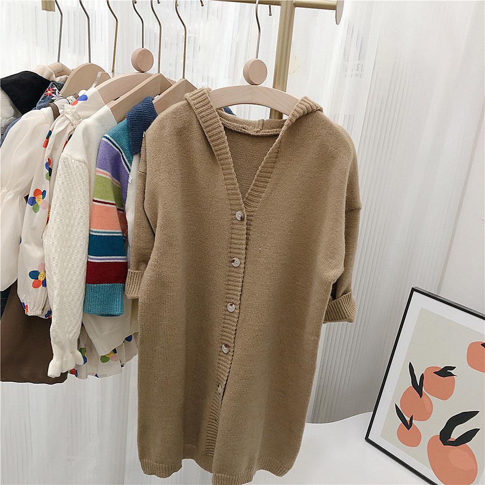 Girls' Hooded Extra Long Knitted Cardigan Sweater - Children's Solid Color Autumn Coat