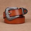 Womens Genuine Leather Belt With Vintage Carved Y2K Rivet Decor Slim Waistband Jeans Blazers