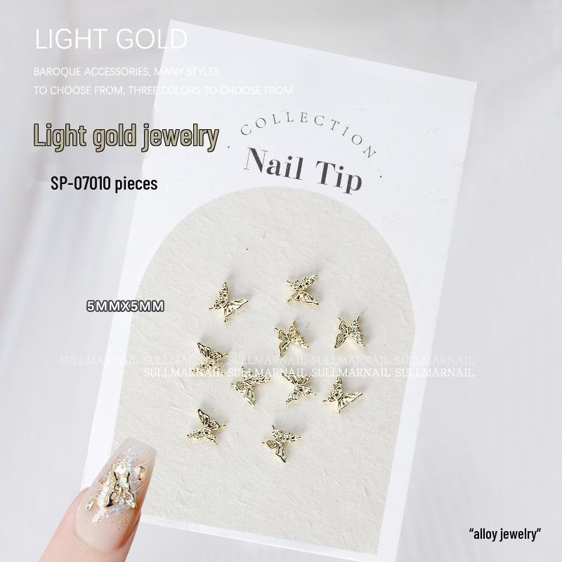 Golden Butterfly 3D Nail Art Set - 10 Pieces of Light Gold Ribbon Bow Decorations