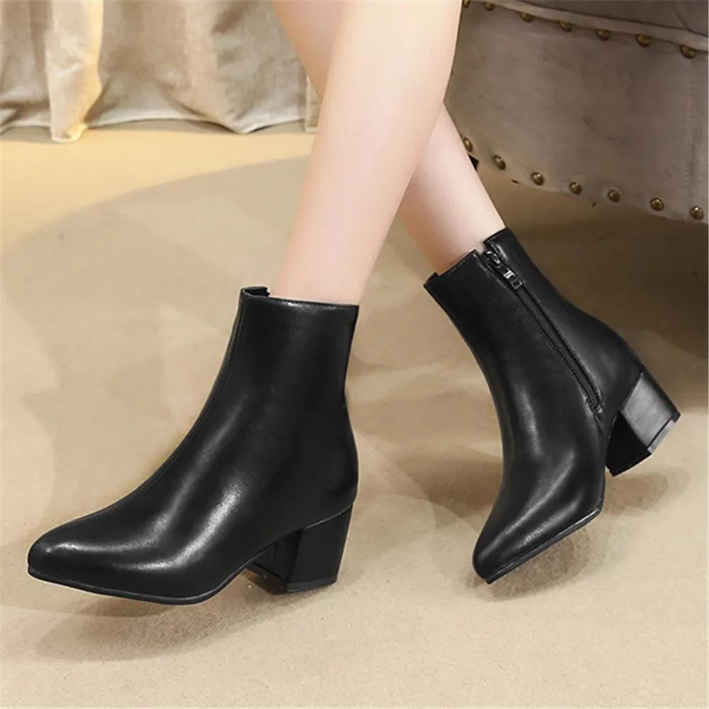 New Ankle Boots Women Pointed Toe Chunky High Heels Sliver Gold Black Mirror Metallic Ladies Pumps Female Sexy Botas Mujer