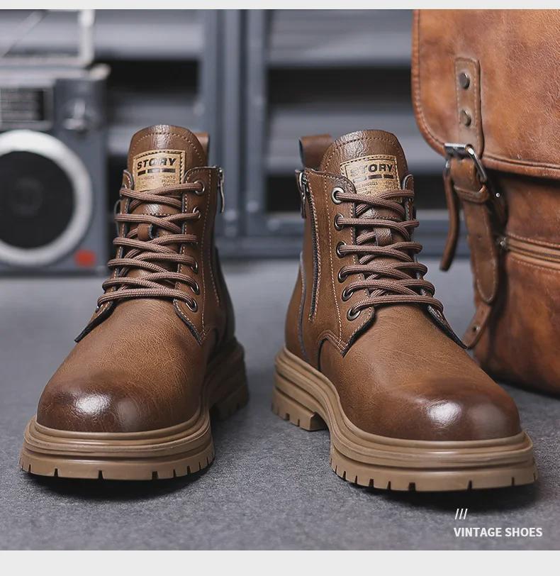 Men's Retro High-Top Winter Martin Boots - Warm Leather Snow Shoes with Velvet Lining