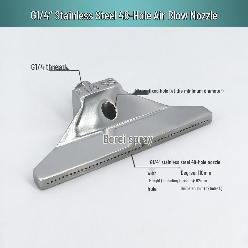 Stainless Steel & Aluminum Alloy Flat Fan Nozzle with 48-60 Widened Holes - High Pressure Universal Air Knife Nozzle