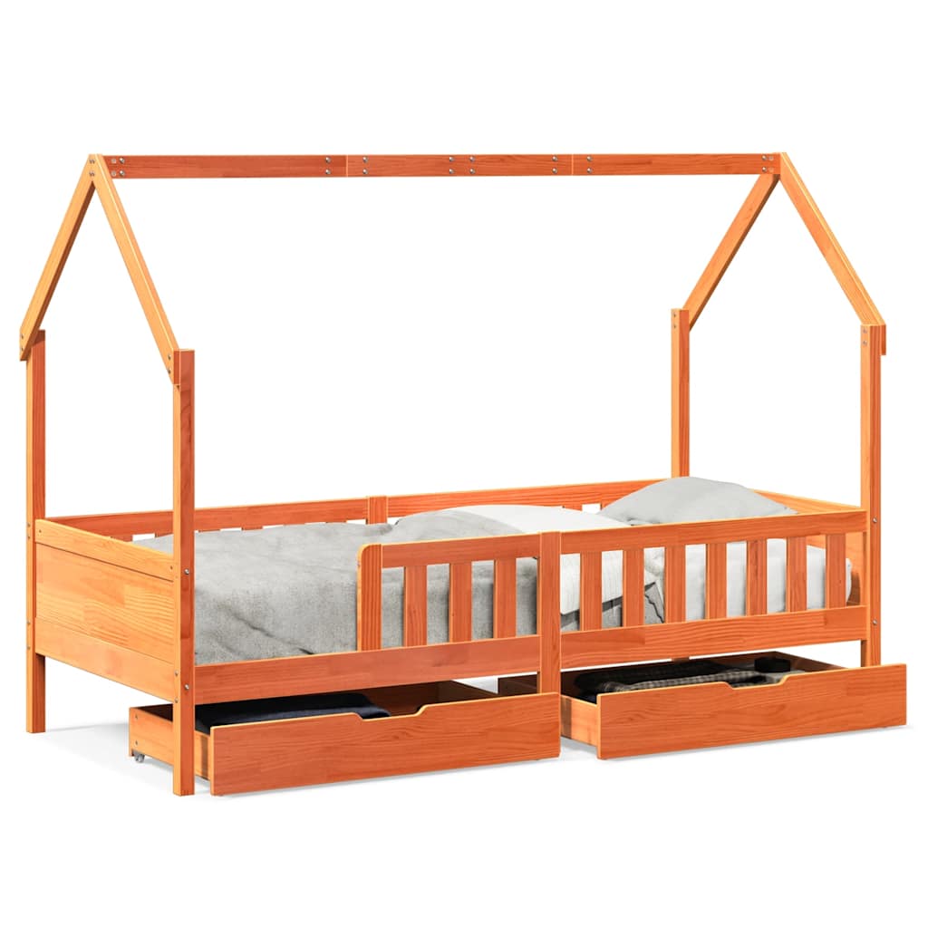 Vidaxl Children's Bed Frame with Drawers, 80X200 Cm, Pine