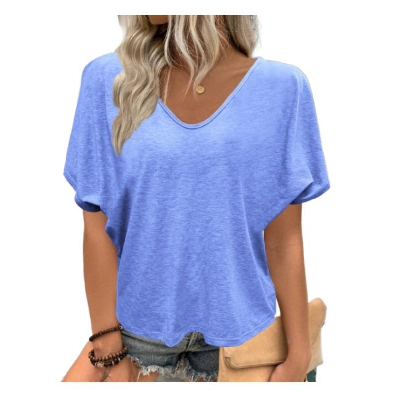 

Женская рубашка с V-образным вырезом, плиссированная футболка, свободный крой, короткие рукава XL синий