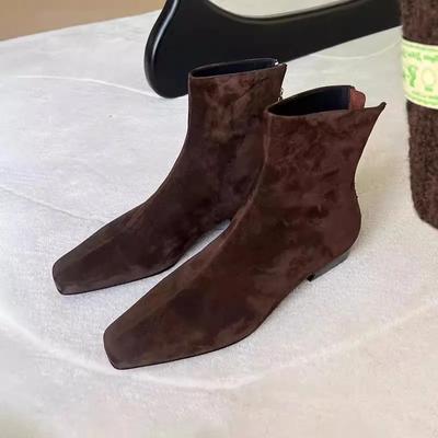 Žieminiai trumpi pliušiniai moteriški ankle boots Madingi kvadratinio piršto trumpi botai Ponios elegantiški žemakulniai ilgesni botai