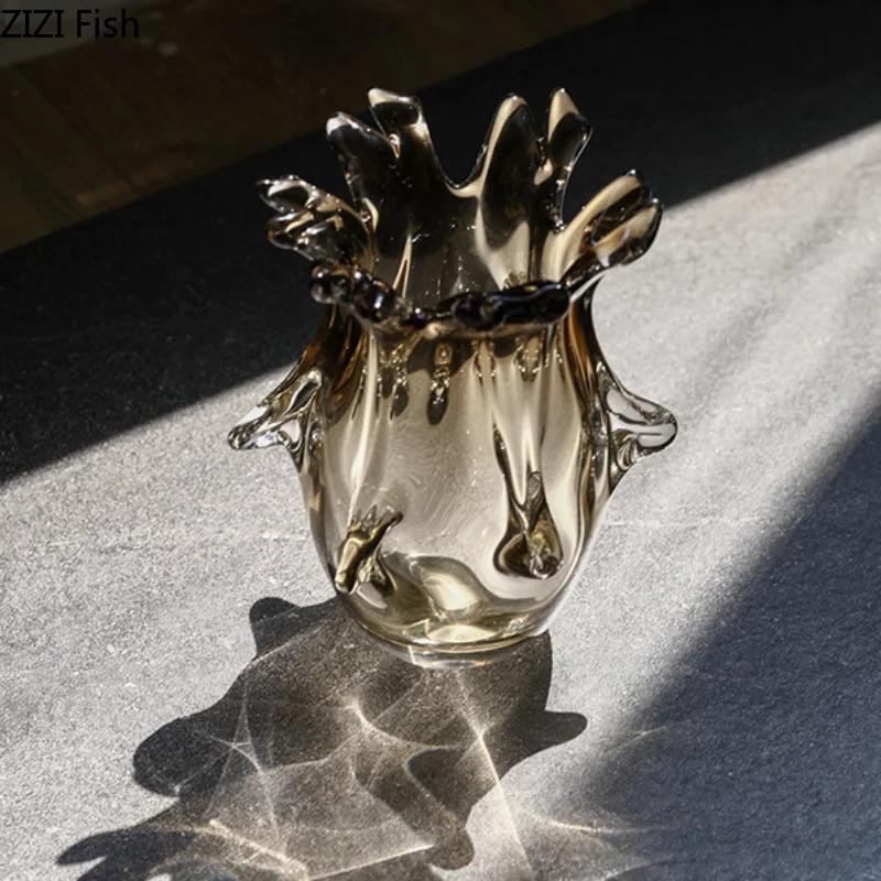 Vase en Verre Épais Irrégulier Pots à Fleurs de Bureau Arrangements Floraux Vases Hydroponiques Vases Décoratifs Vase pour Fleurs Sèches