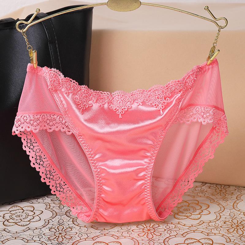 Sexy undertøy Kvinner Blonderundertøy Lav midje Transparent Mesh Ultra-tynne Trekanttruse i ren bomull
