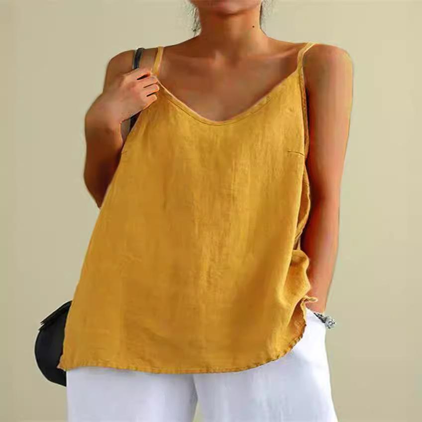 Women's Summer Top Cotton Linen Spaghetti Strap Top V-neck Sleeveless Loose Women Vest Sexy Sling Blouse Top Female Clothing