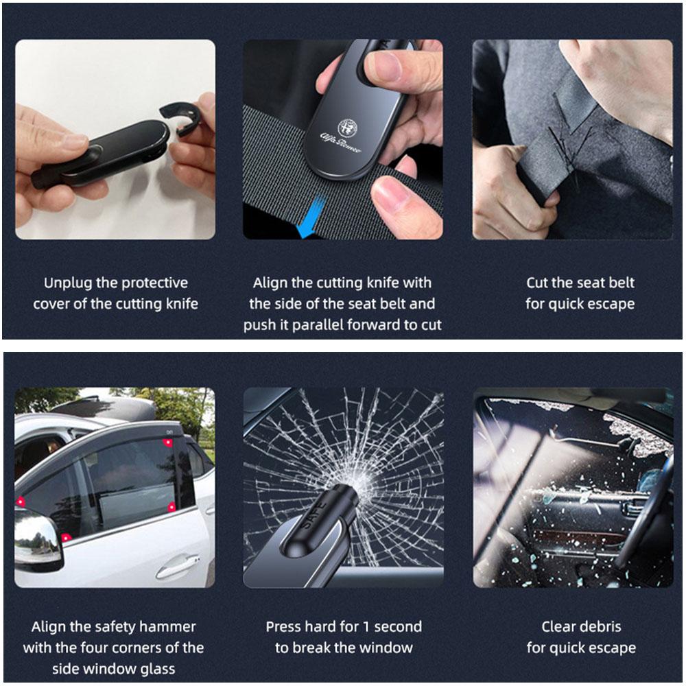 2026 Hot Sticker Car Safety Hammer Auto Emergency Glass Window Breaker Seat Belt Cutter Escape Tool For Alfa Romeo 159 166 Giuli