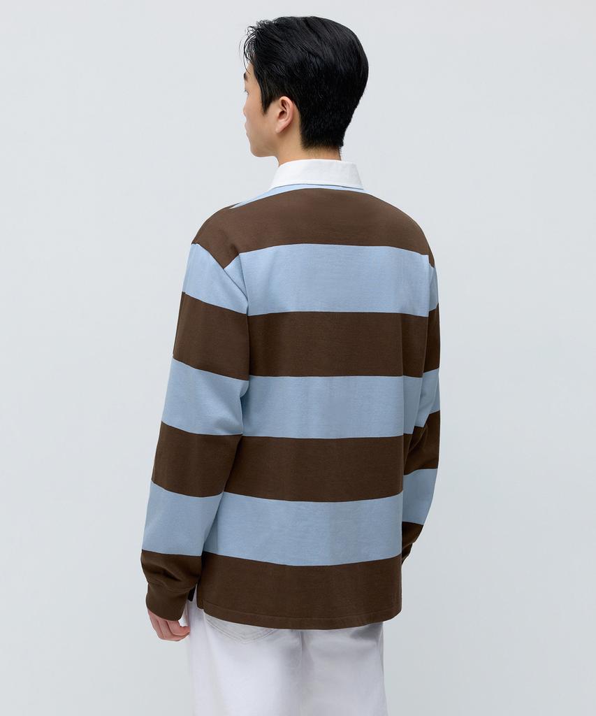 MUSINSA STANDARD Relaxed Striped Rugby Shirt [Brown/Light Blue]