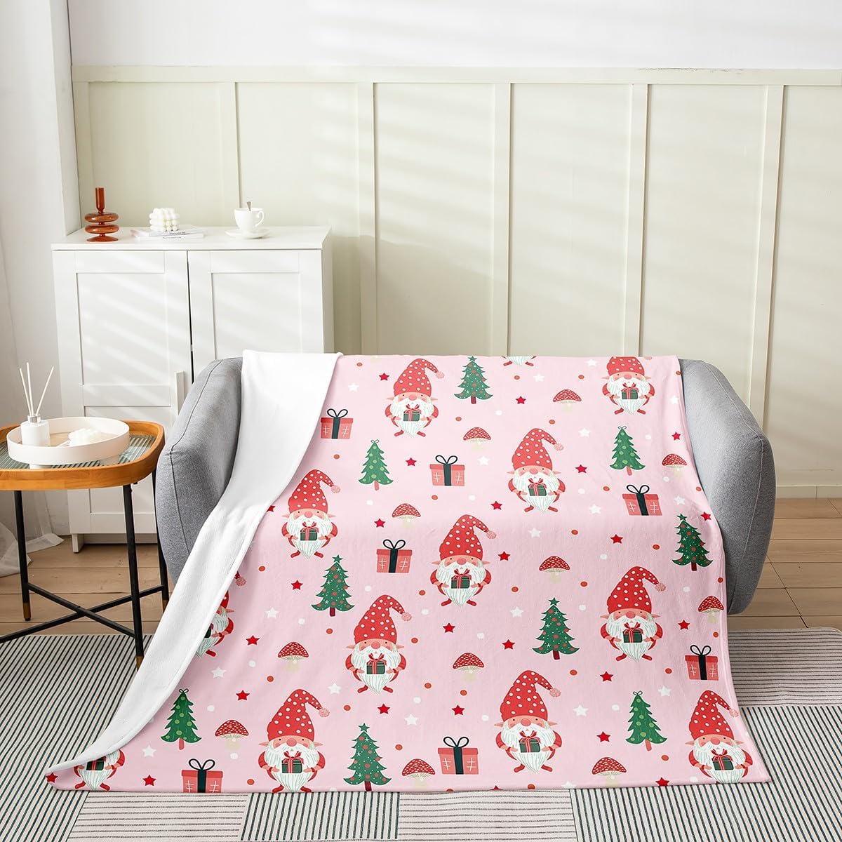 Christmas Plush Throw Blanket Bow Flannel Blanket Baby Candy Canes Print All Season Xmas Tree for Couch Bed Sofa Bedroom Decor 75x90cm