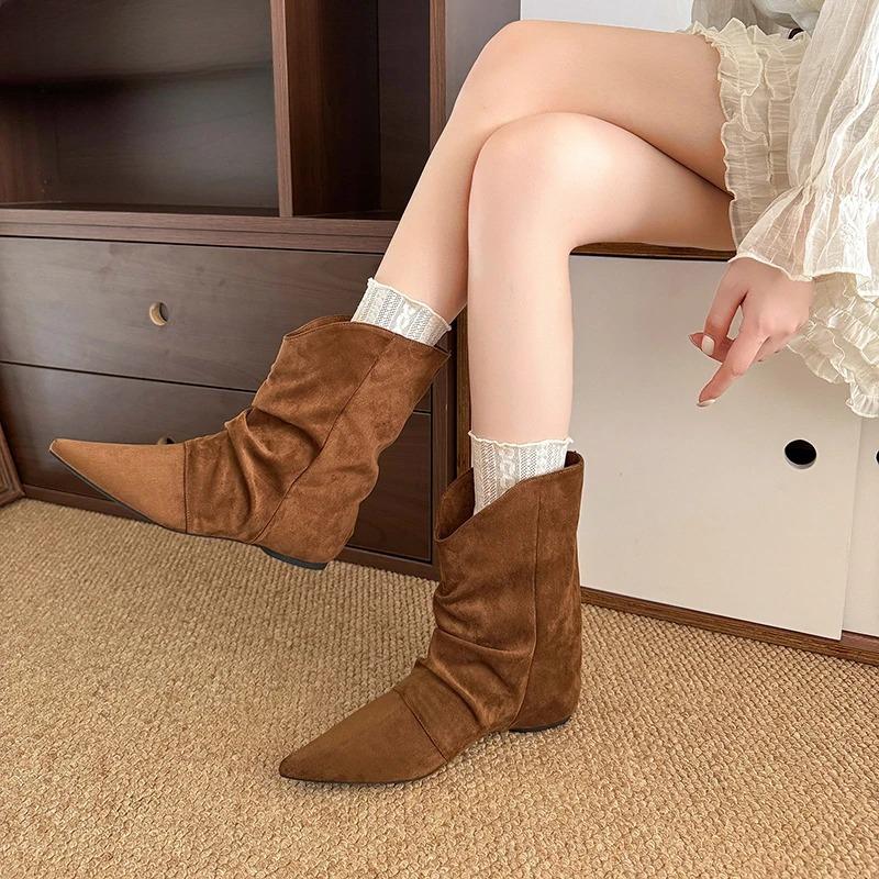 New Fashion Vintage Design Pointed Toe Women Ankle Boots Fashion Slip On Short Booties Autumn Winter Shoes For Woman