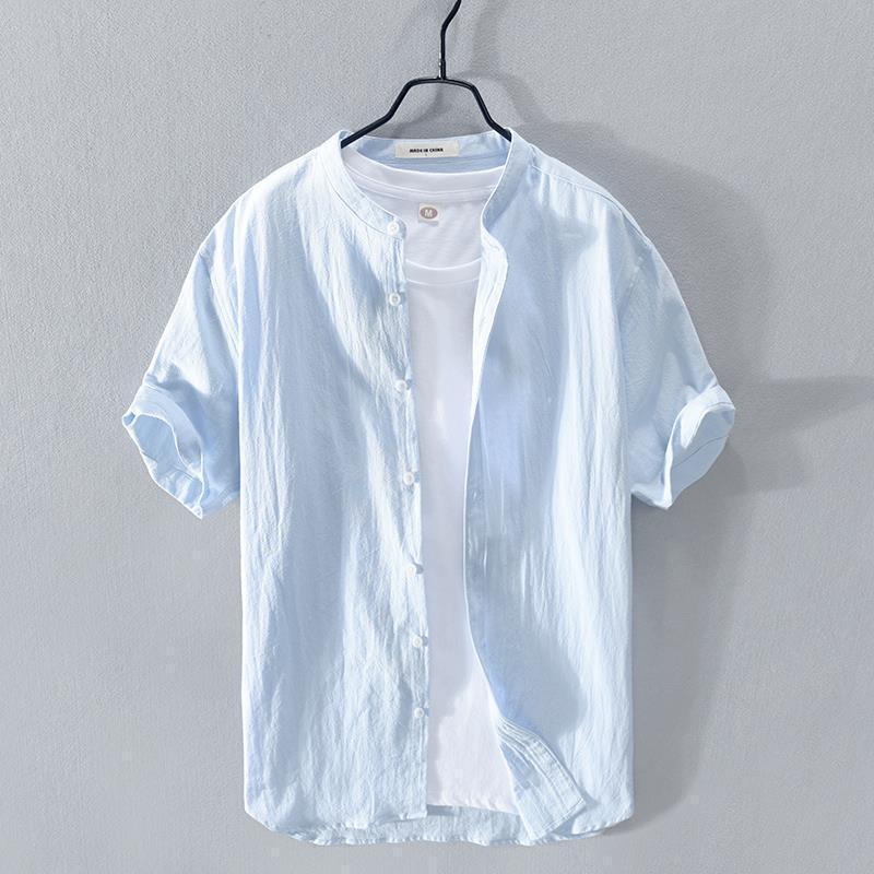 Men's 2021 Summer Cotton & Linen Retro Stand-Up Collar Short-Sleeve Shirt