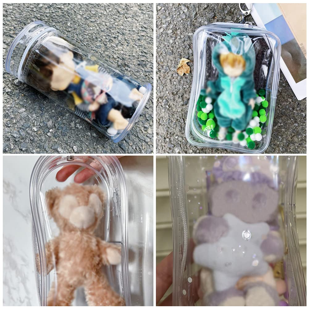 YUYAKESHI OB11 Case, Toy, BJD, Travel, Transparent, Soft, Ita-bag, Doll, Outing, Keychain, Stuffed Toy, Dustproof Storage (Square, with Pom-Pom Ball,