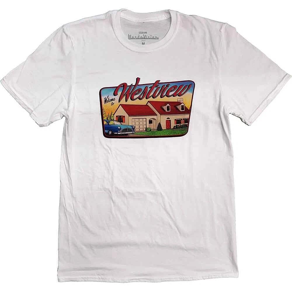 Marvel WandaVision T Shirt Westview Logo Official Comics Mens White S 3XL
