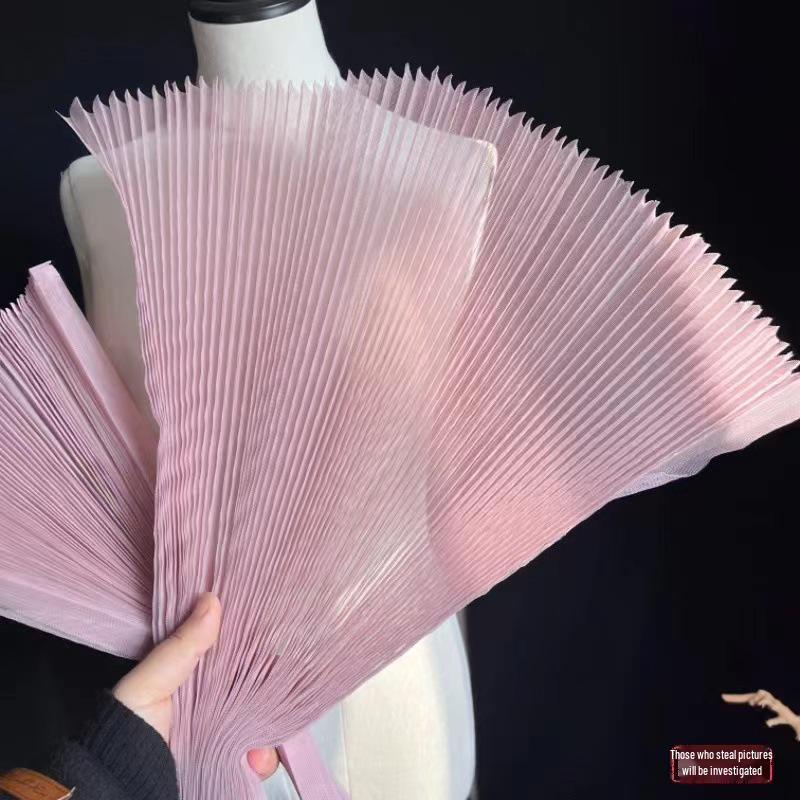 Graduated Designer Handmade Textured Stiff Net Yarn Pleated Fabric