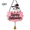 Whimsical Room Decor for Girls Halloween Cute Witch Hat Ghost Door Sign, Wooden Hanging Decoration, Vintage Style Seasonal Sign Doorbell