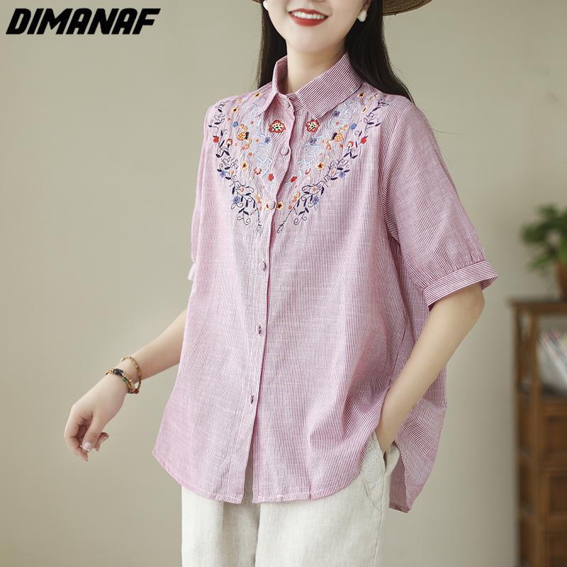 

DIMANAF 2023 Женская блузка больших размеров льняная футболка повседневные топы свободные летние футболки с коротким рукавом с цветочным принтом