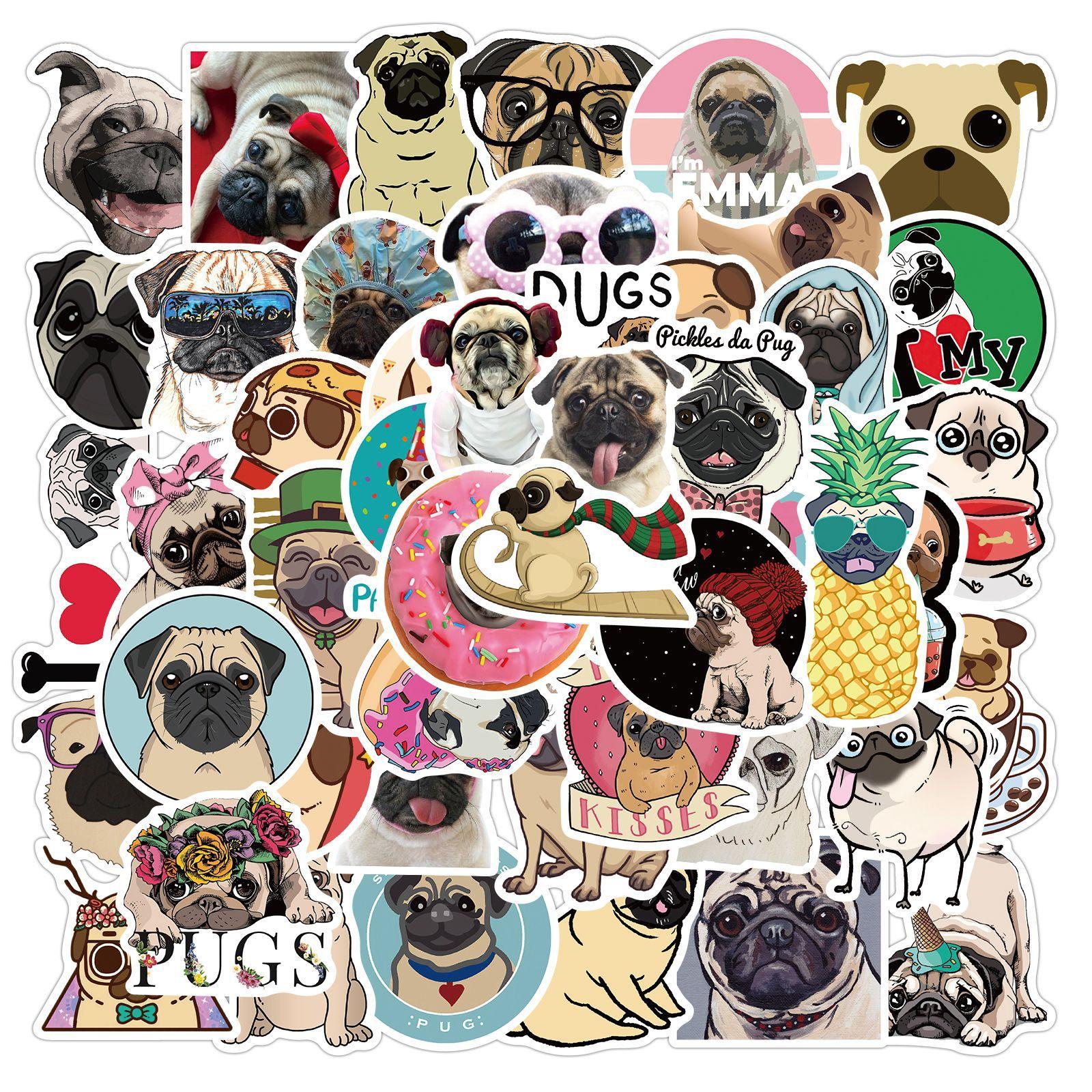 

50 Cute Animal Pug Stickers Suitcase Motorcycle Trolley Case Notebook Waterproof Stickers
