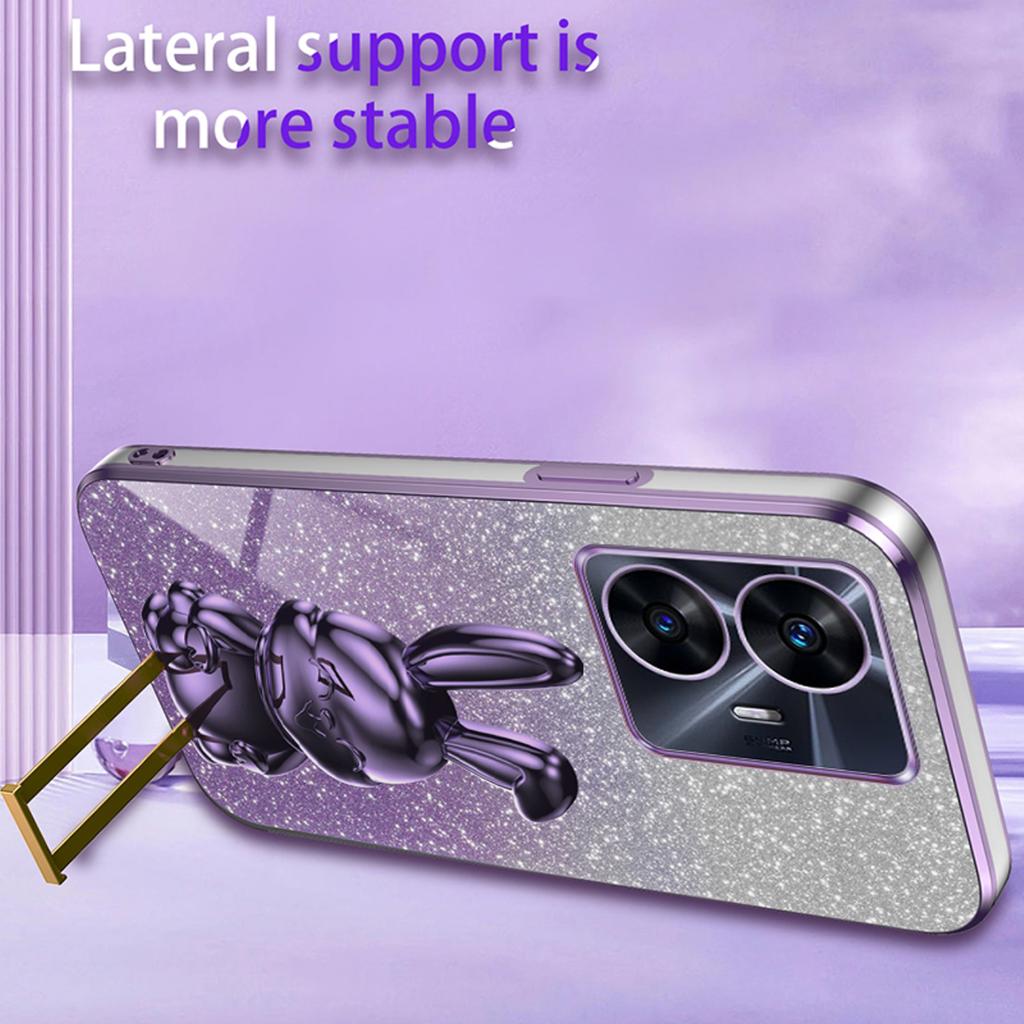 Phone Cover for Realme C55 Cartoon Rabbit Electroplating PC+TPU Case with Kickstand