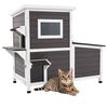 Outdoor Cat House, 2-Story Wooden Cat Shelter for 3 Outside Cats In Winter, Elevated Feral Kitty Shelter with Stairs, Clear Window & Flap Doors,