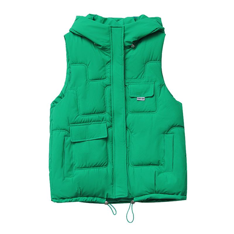 Vest Women's Casual Hooded Stand-up Collar Large Size Cotton Vest Women's Thickened Warm Back