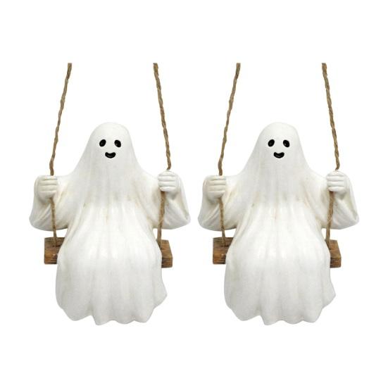 Swing Ghost Garden Statue Cute Resin Ghost Figurine Outdoor Tree Hanging Ornament for Porch Garden Lawn Yard Decor