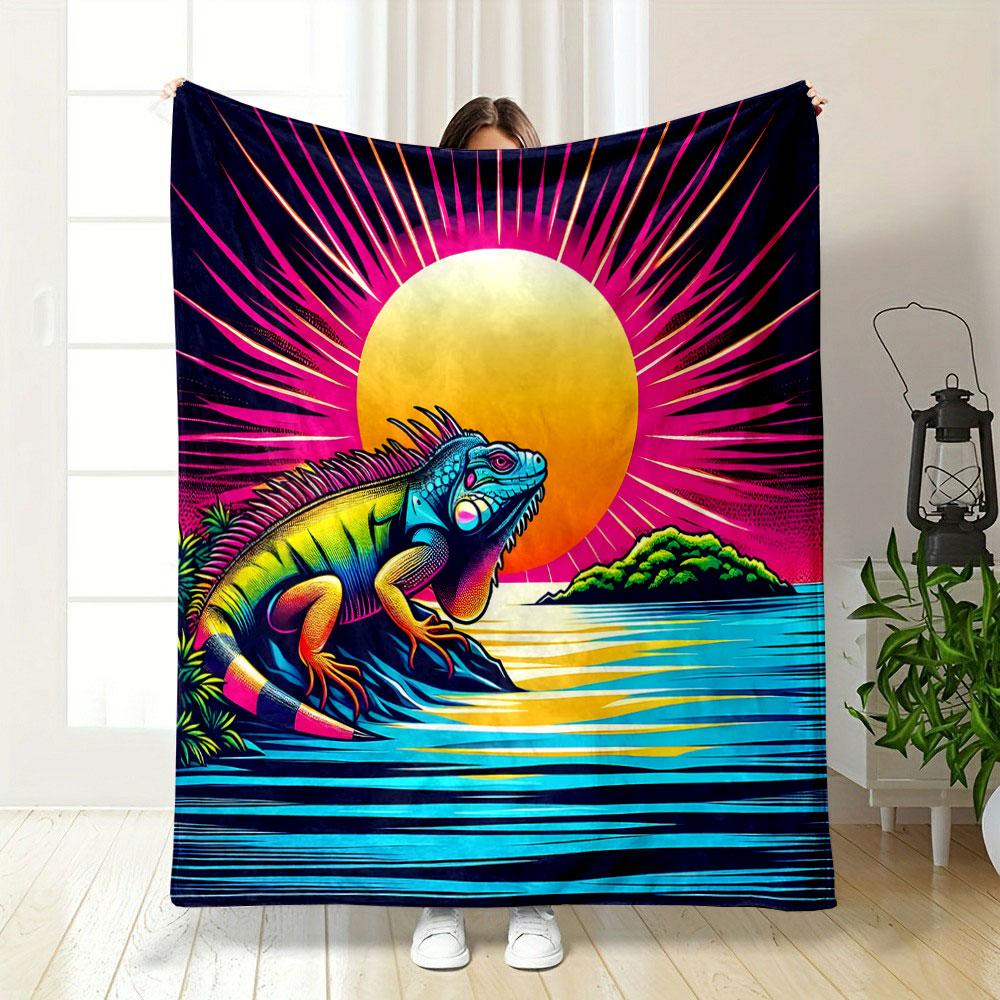 Vibrant Iguana at Sunset print blanket soft and cozy perfect for the living room bed sofa or a nap,gift