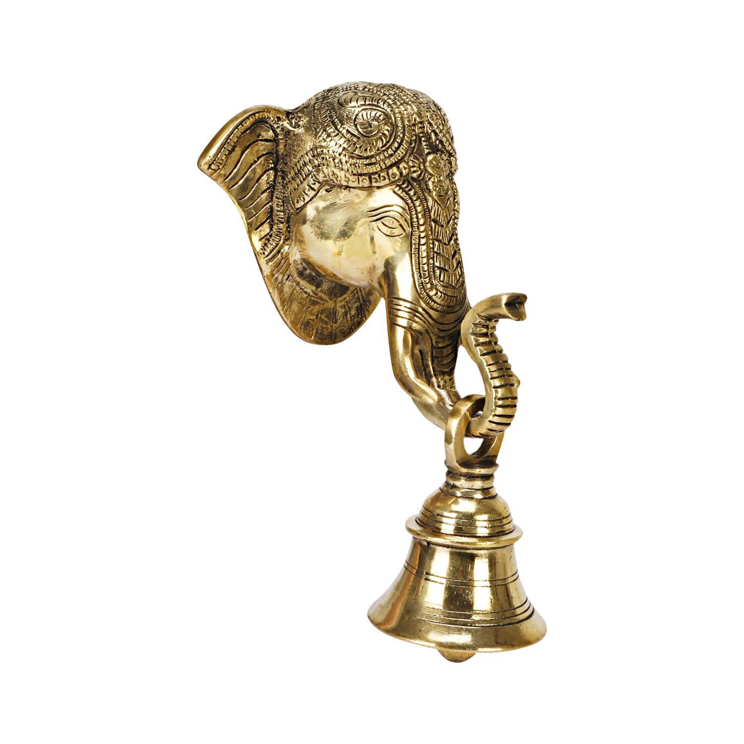 Lord Ganesh Face Wall Hanging, Golden Elephant Head Diya With Bell On Trunk