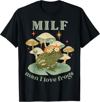 MILF Człowieku Kocham Żaby Vintage Retro Koszulka z Żabą i Grzybami Koszulka Unisex