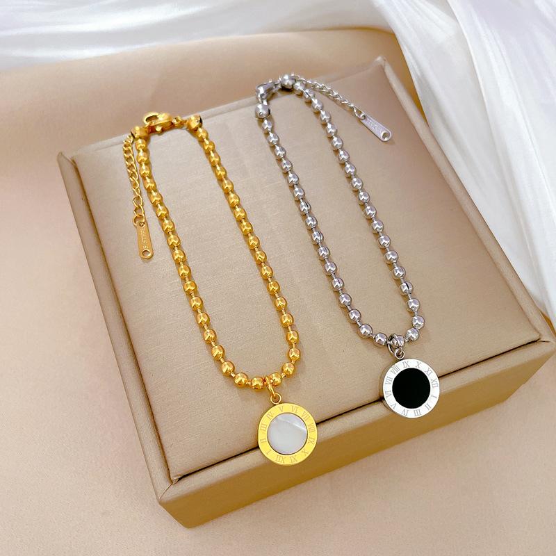 Titanium Steel Dongmen Personality Temperament Mori Cold Wind Roman Round Bead Bracelet Female Retro