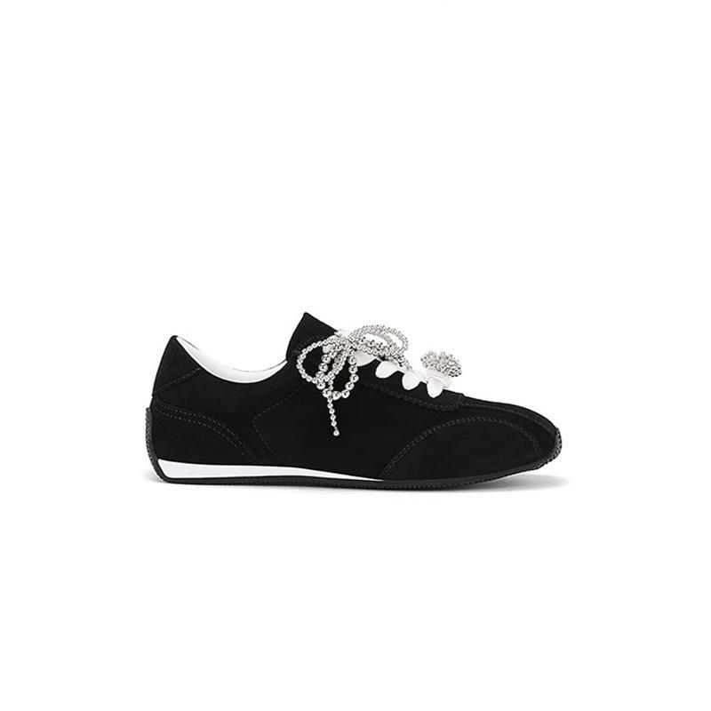 Soft Cowhide~ Genuine Leather Retro Square Head Pearl Bow German Training Shoes Women's 2025 New Casual Board Shoes Forrest Gump Shoes