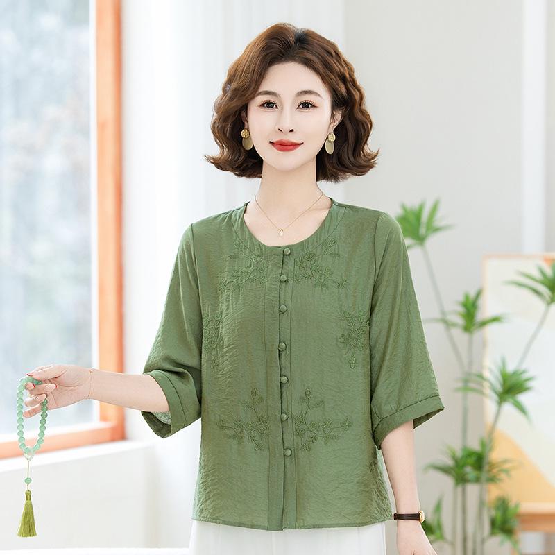 

Stylish Mid-Sleeve Summer Cardigan for Middle-Aged & Elderly Women 4XL (135-150 jin) зелений