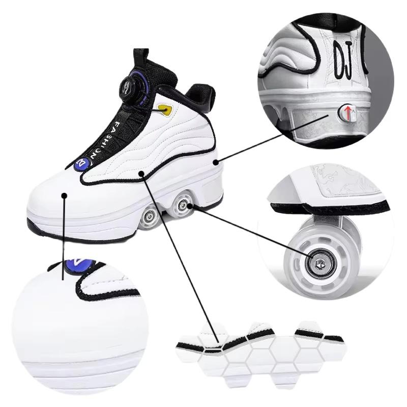 PONERAIT Roller Shoes Adult Unisex Retractable Four Wheels Walk Shoe Girls Boys Parkour Sneaker Stylish Skate With Brake