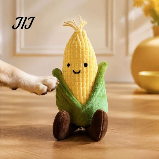 Indoor Play Toys for Pets Plush Corn Dog Toy, Squeaky Stuffed Chew Durable Shaped Pet Toy Soft Puppy Teething Small To Medium Dogs