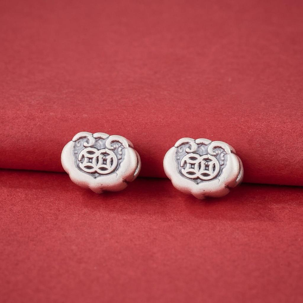 S999 Sterling Silver Double-Sided Copper Coin Beads Ruyi Cloud Pendant for DIY Handmade Bracelets