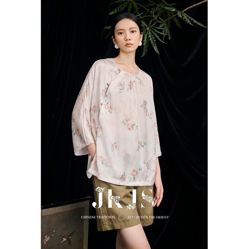 JK&JS Vintage Chinese Style Tie-Dye Short Sleeve Shirt M