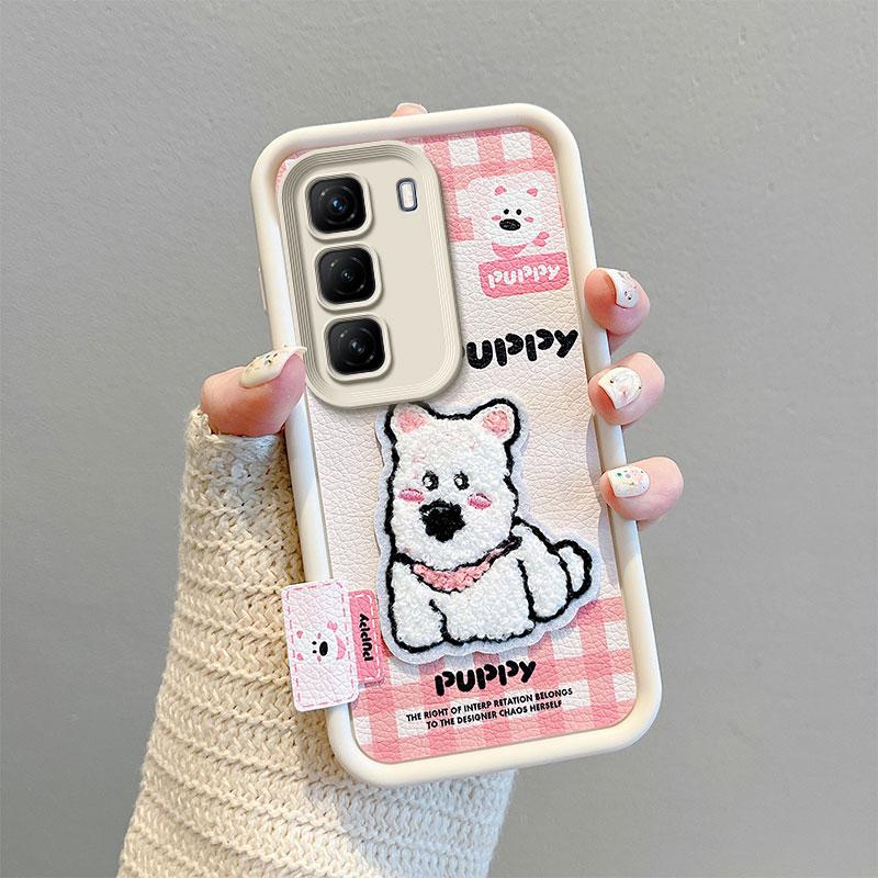 KEYSION Husă Cartoon Drăguță Pluș Broderie pentru Infinix Hot 50 5G cu Șnur Piele PU Rezistentă la Șocuri Husă Telefon pentru Infinix Hot 50 5G