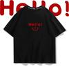 Spring and Autumn Fun Printed Hello Letter Cotton Short Sleeve T-Shirt Men's and Women's Summer Trend Brand Loose Shoulder Half Sleeve Top