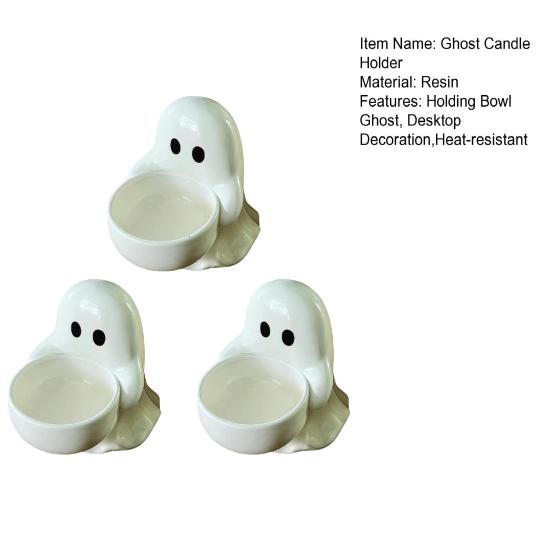 3Pcs Halloween Ghost Candle Holder Holding Bowl Ghost Votive Tealight Candle Stand Candlestick Decoration Table Centerpiece Ornament