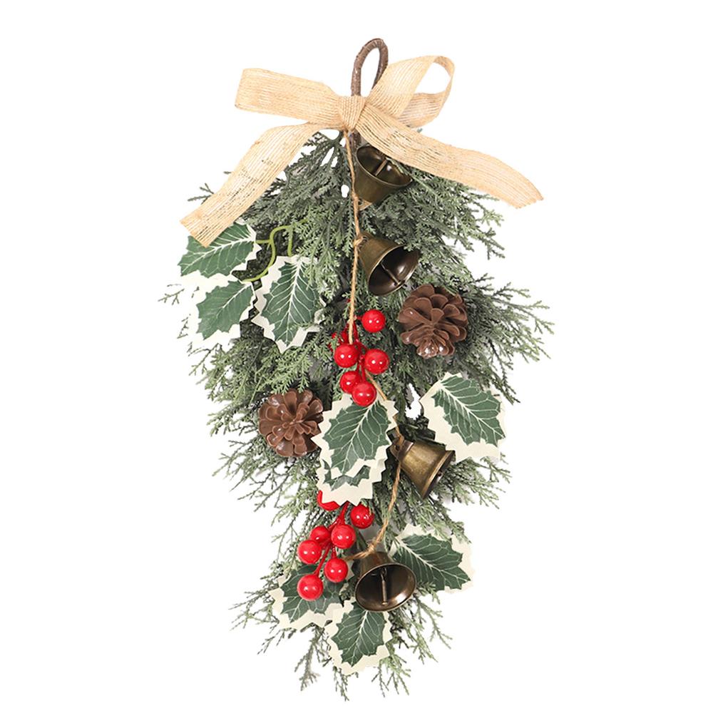 Рождественская гирлянда-капля с шишками и красными ягодами, праздничное украшение, гирлянда с колокольчиком для праздничного дома, камина, лестницы 40cm