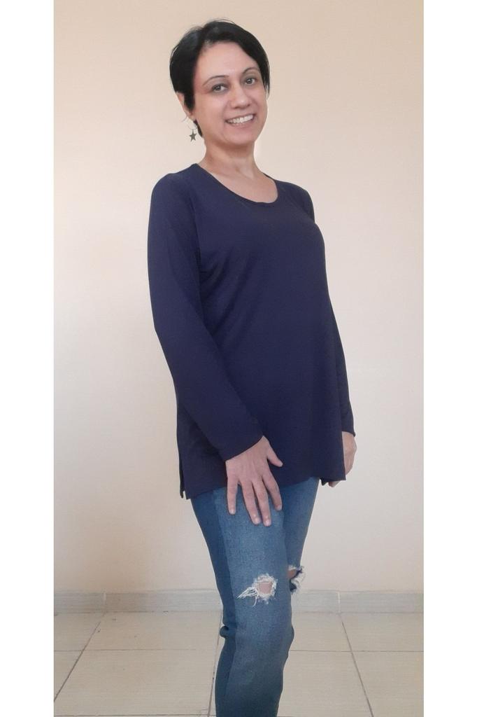 Tricou Stil Femei Mărime Mare Albastru Marin Gât Rotund Mânecă Lungă Bumbac Pieptănat Viscoză Tricou