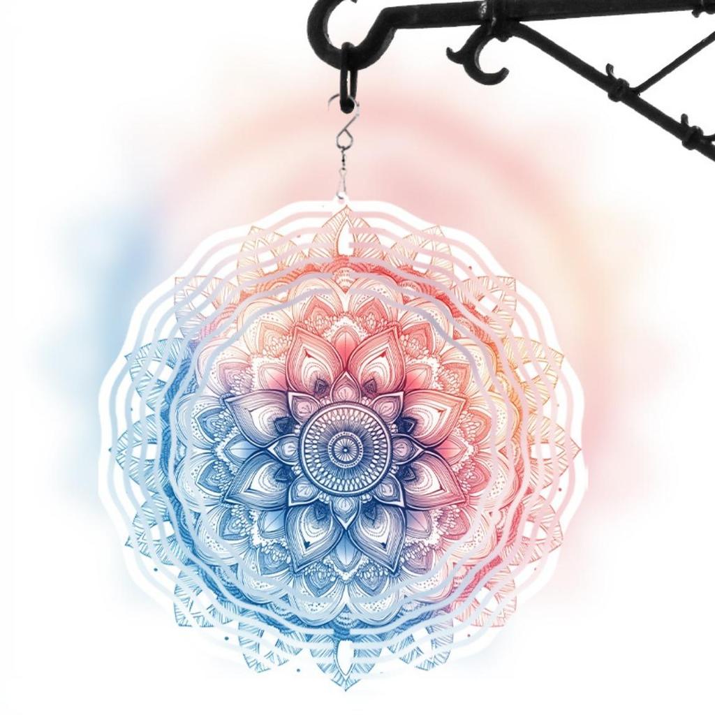 Colorful Mandala Wind Spinner – 2D Kinetic Christmas Decor, Gift for Women/Wife, Indoor & Outdoor Metal Wind Spinner, Thanksgiving & Holiday