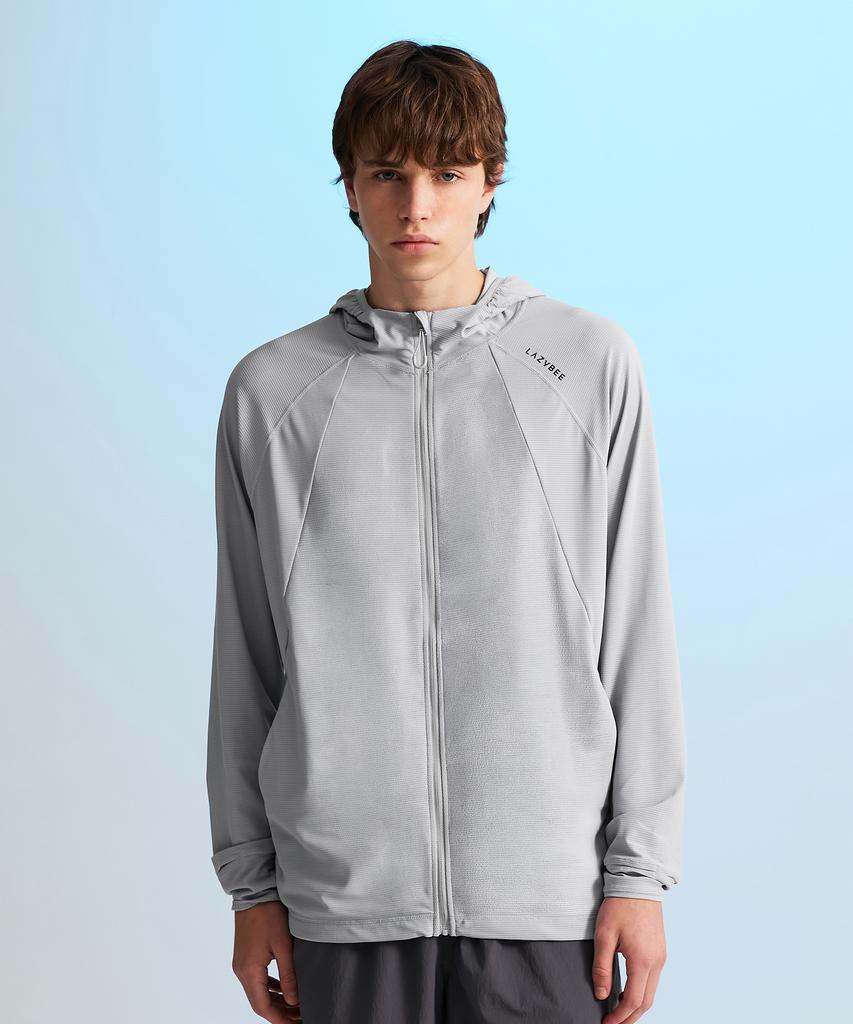 Leijibi Tech Flow Hydro Performance Loose Fit Zip-Up Hooded Rash Guard M Light Grey